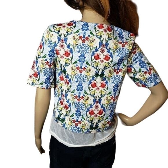 Asos floral double layer style tee shirt top with sheer panel US size 4 - Picture 3 of 5